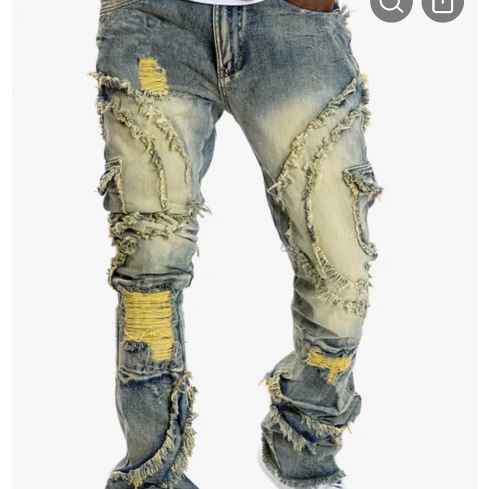 Men's Slim Fit Ripped Jeans - Black and Yellow